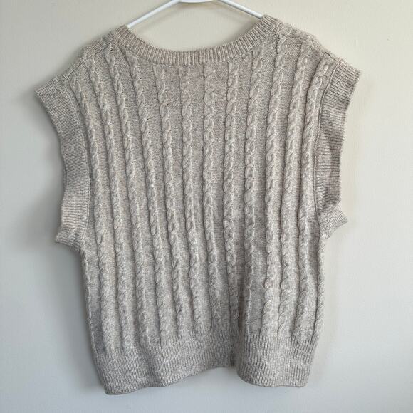 Cupcakes and Cashmere Cable Knit Sweater Best V-Neck Neutral Pullover LARGE - Picture 7 of 10